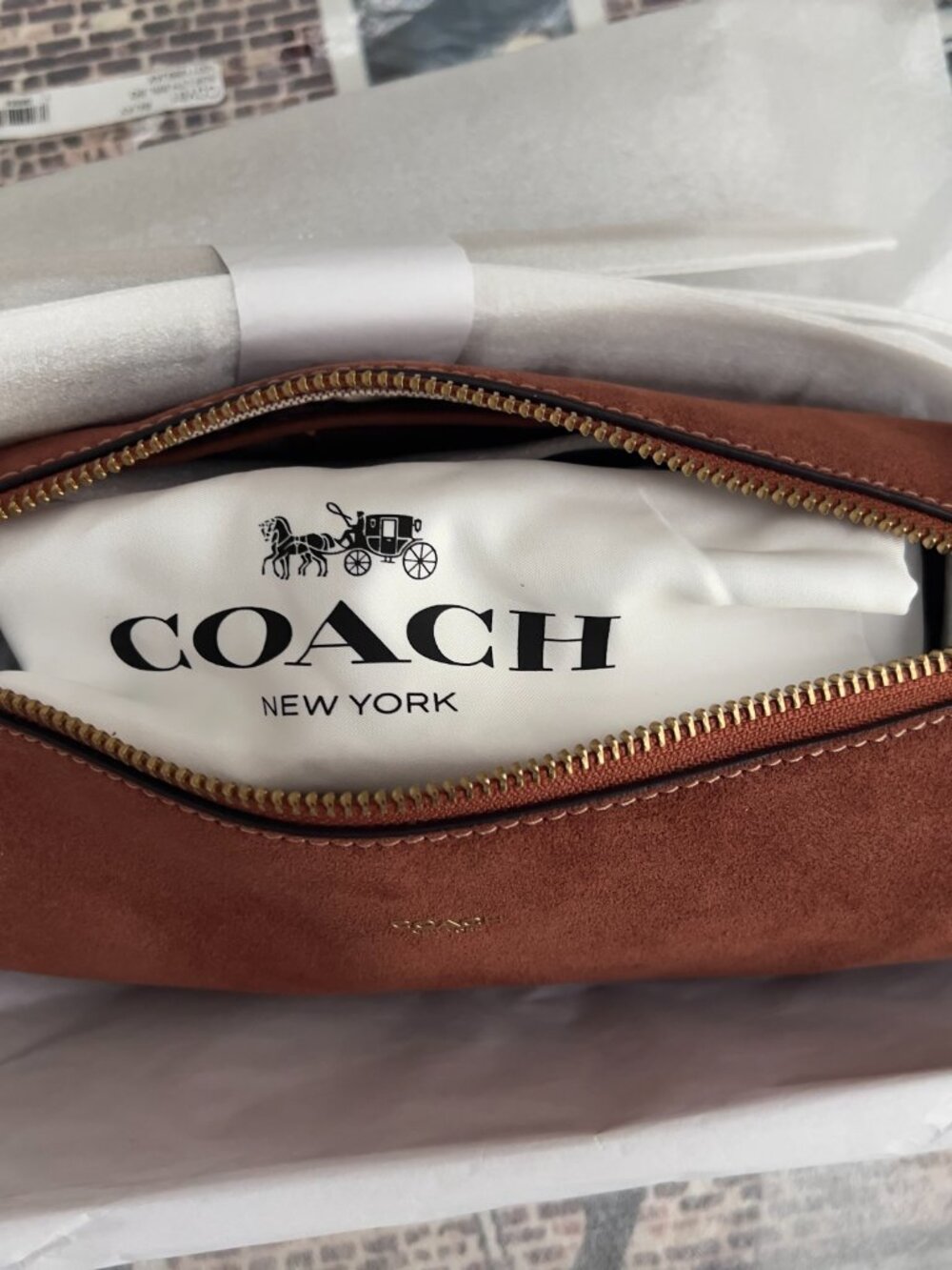 Coach Barrel Bag in Brass/Clay Suede - Picture 5 of 6